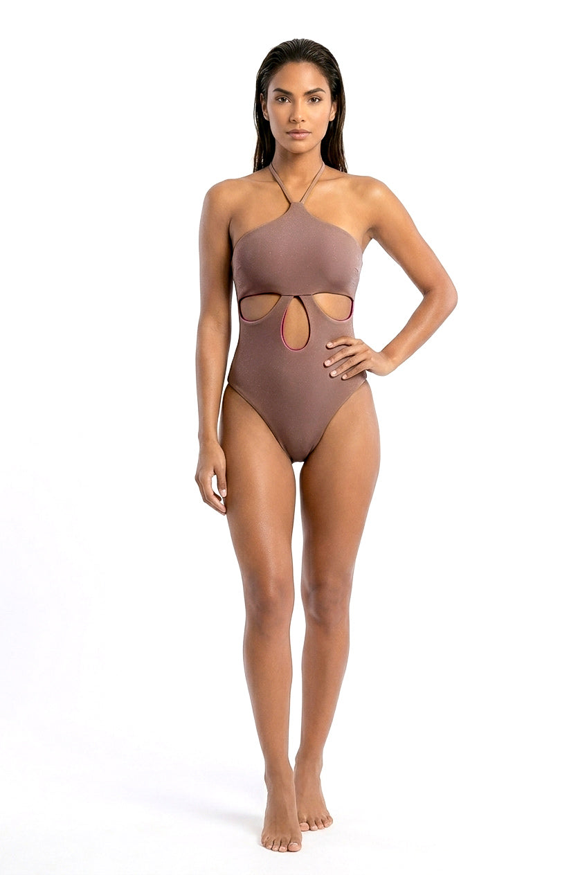 Costa Dorada Halter Reversible One-Piece – Magenta / Toasted Coconut