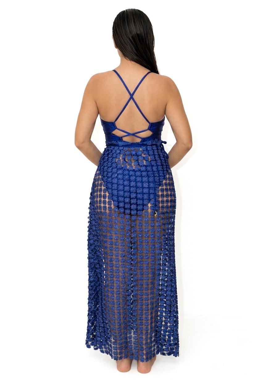 Condado Breeze Maxi Wrap Cover-Up - Royal Blue & Silver Sparkle
