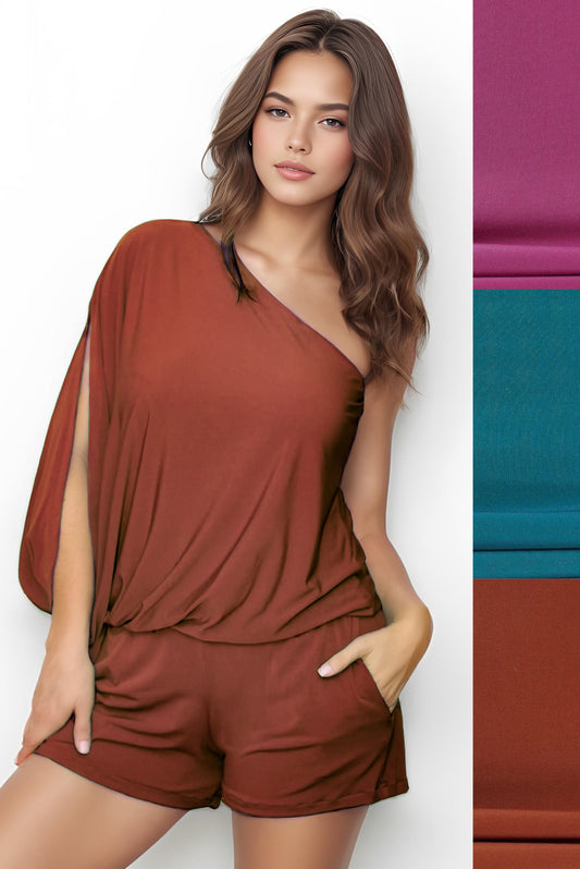 Comfy Vibes One Shoulder Blouson Romper- CUSTOMIZED COLOR