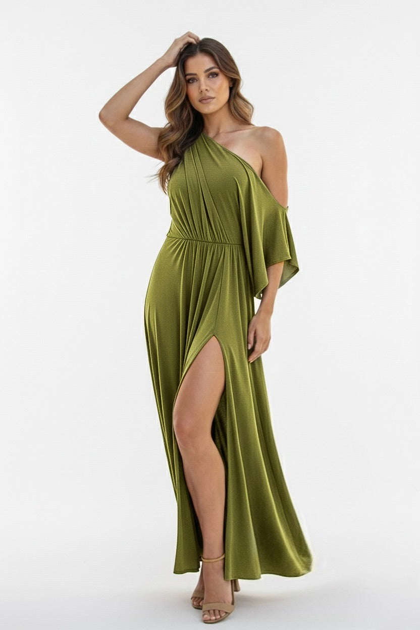 Empire Asymmetrical Draped Maxi Dress- CUSTOMIZED COLOR