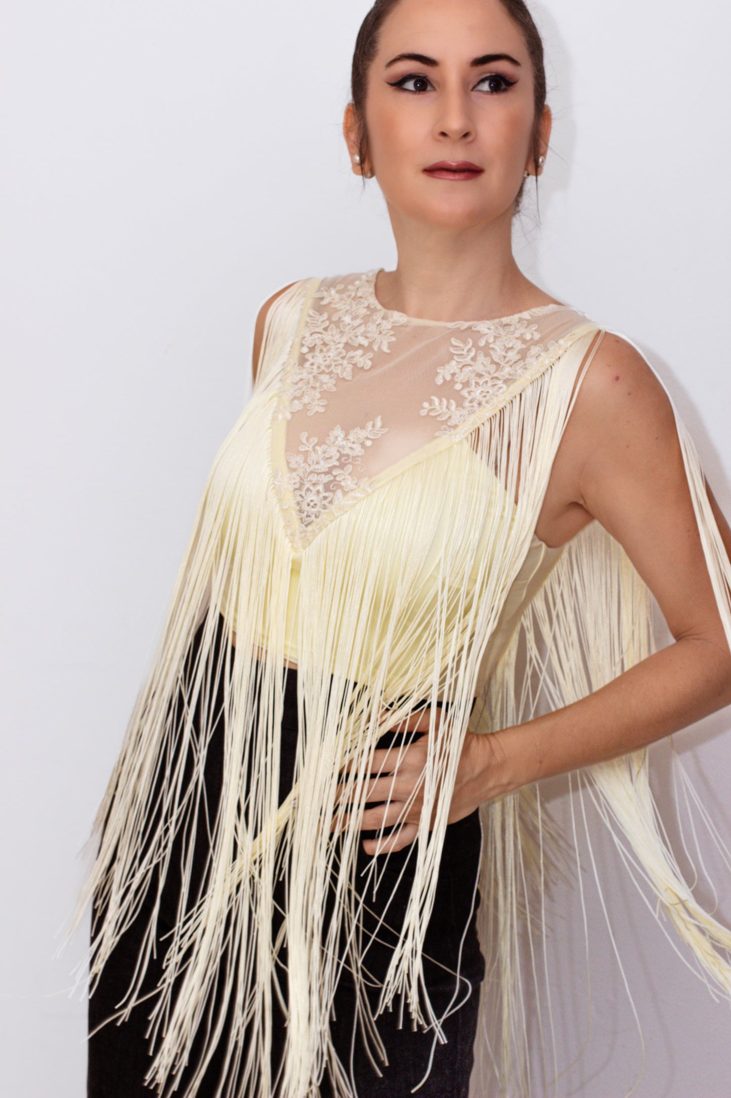 Fancy Lace & Fringes Crop Top in Ivory