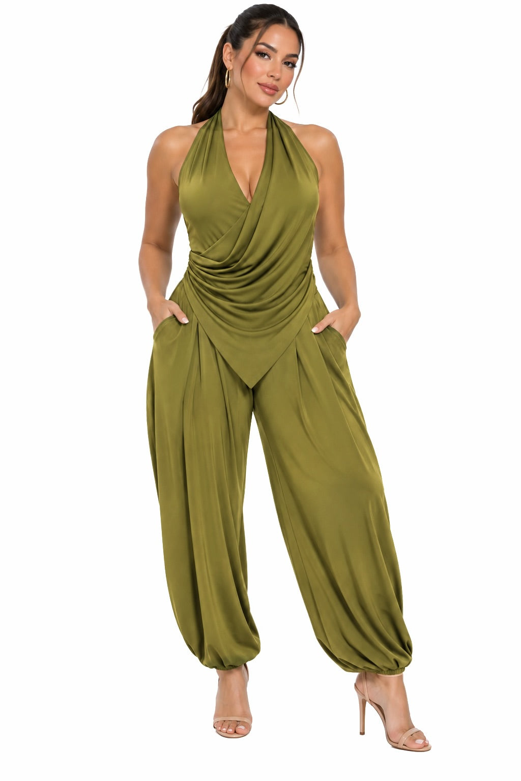 Harbor Draped Halter Balloon Jumpsuit – CUSTOMIZED COLOR