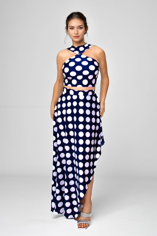 Vivacious Polka Dot Asymmetrical High Waisted Maxi Skirt