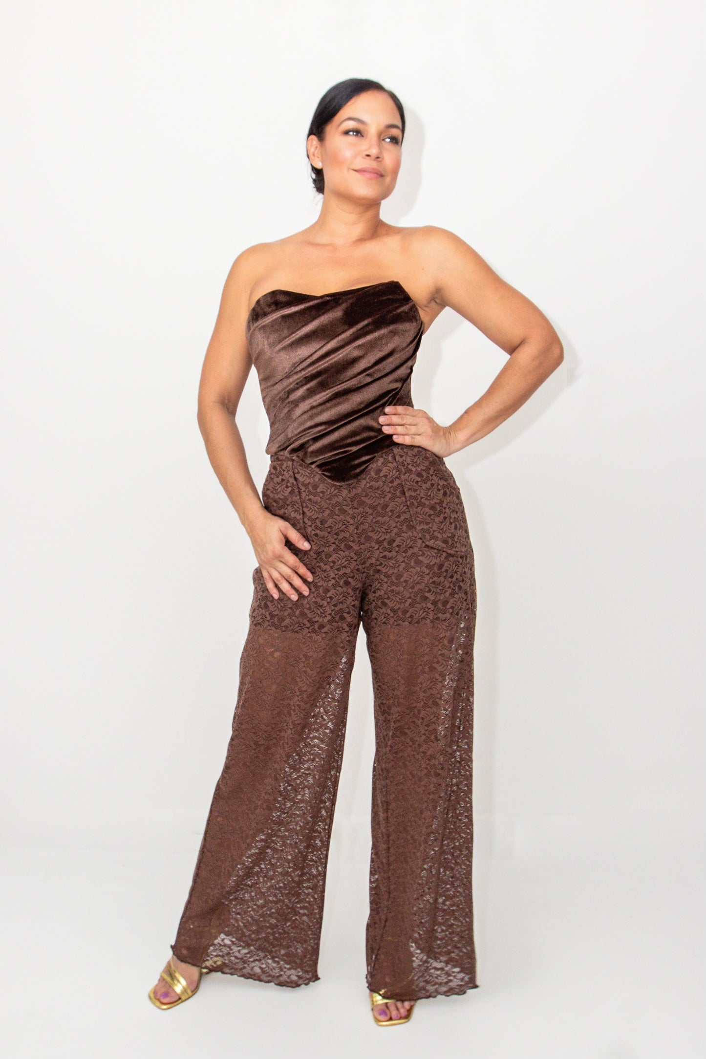 Empower Muse Draped Corset Top – Mocha Velvet