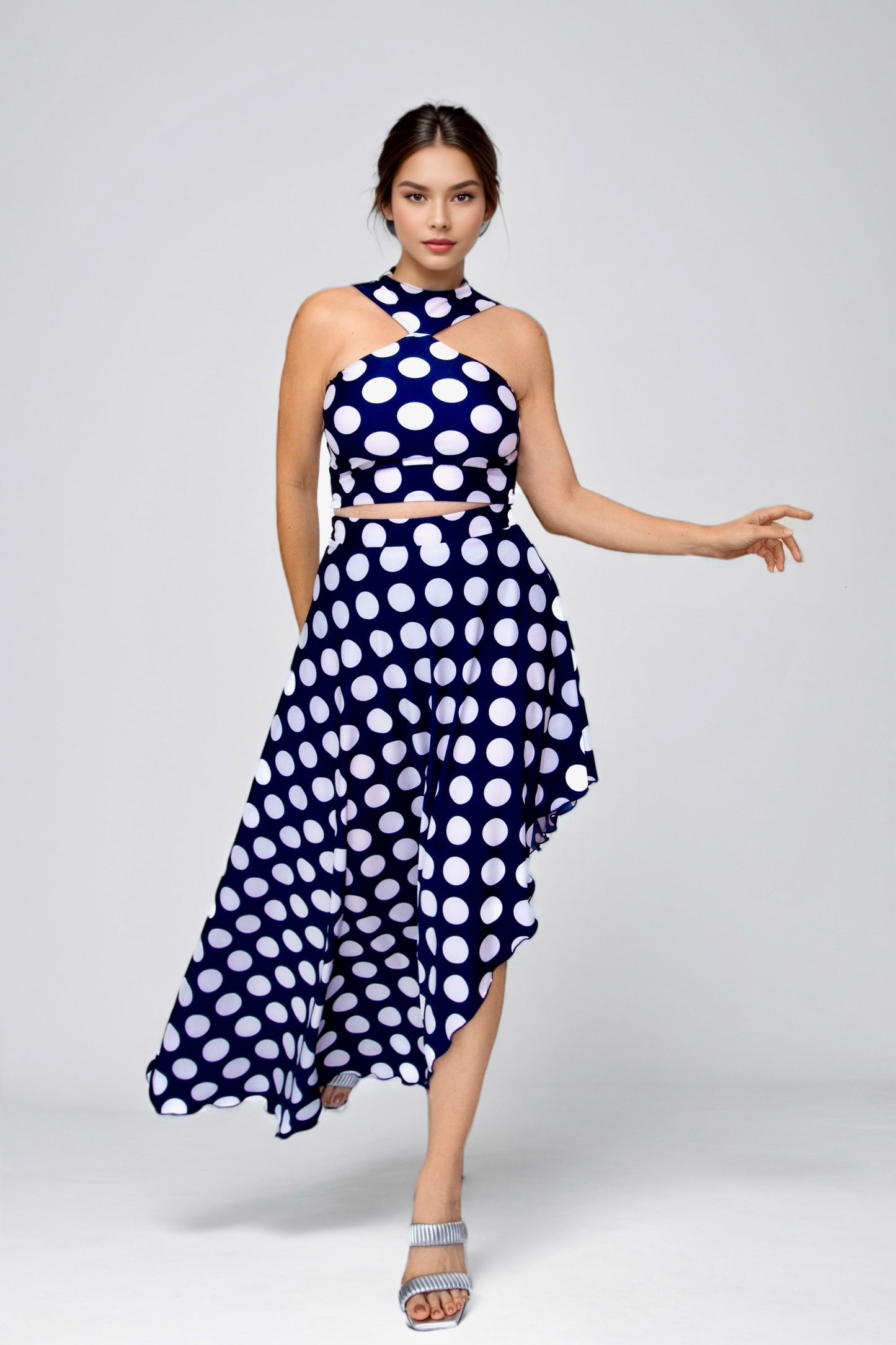 Vivacious Polka Dot Asymmetrical High Waisted Maxi Skirt