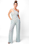 The Power Stride Asymmetrical Lace Jumpsuit - Light Blue