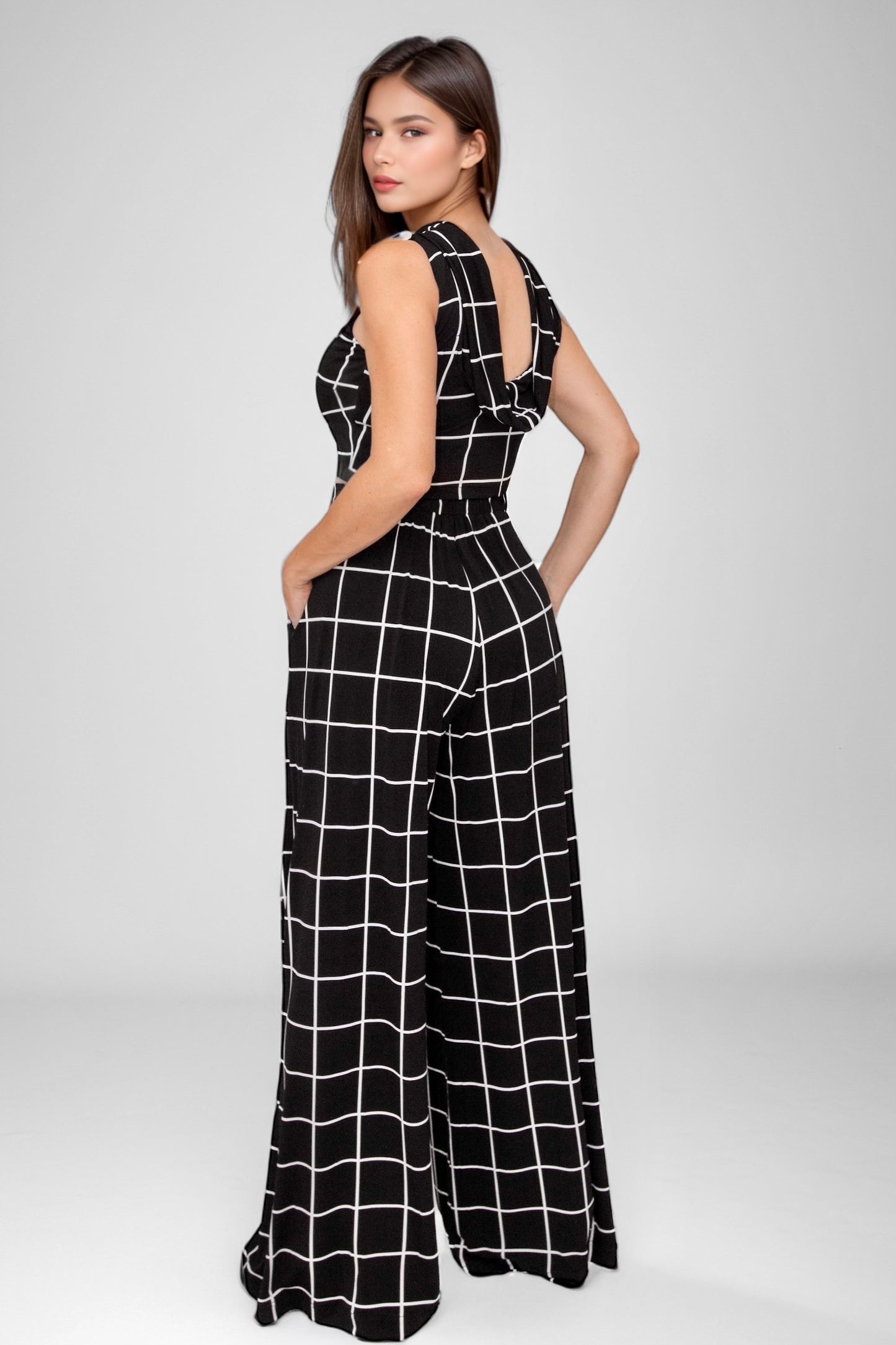 Craving Comfort Plaid Cowl Back Mock Neck Crop Top