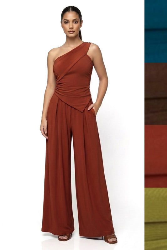 Asymmetric Vibrant Top & High-Waist Palazzo Set– CUSTOMIZED COLOR