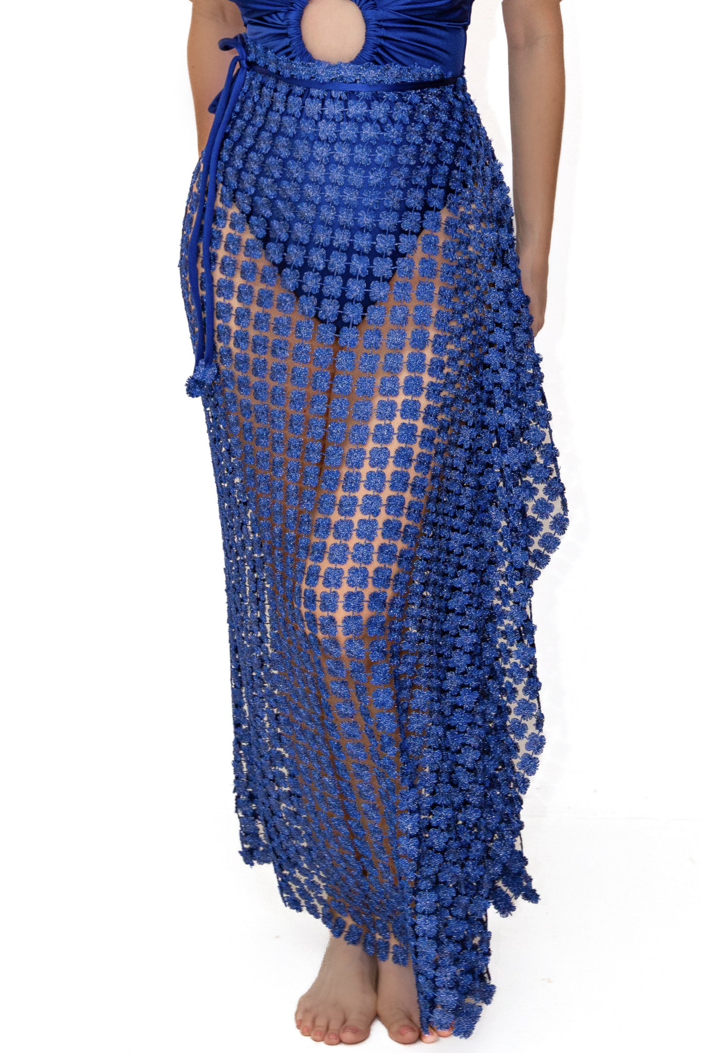 Condado Breeze Maxi Wrap Cover-Up - Royal Blue & Silver Sparkle