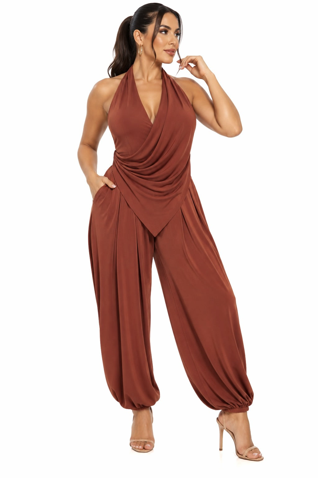 Harbor Draped Halter Balloon Jumpsuit – CUSTOMIZED COLOR