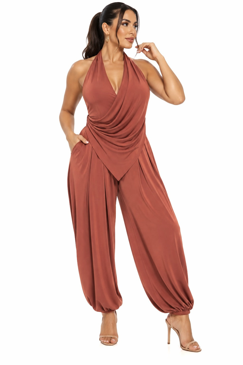 Harbor Draped Halter Balloon Jumpsuit – CUSTOMIZED COLOR