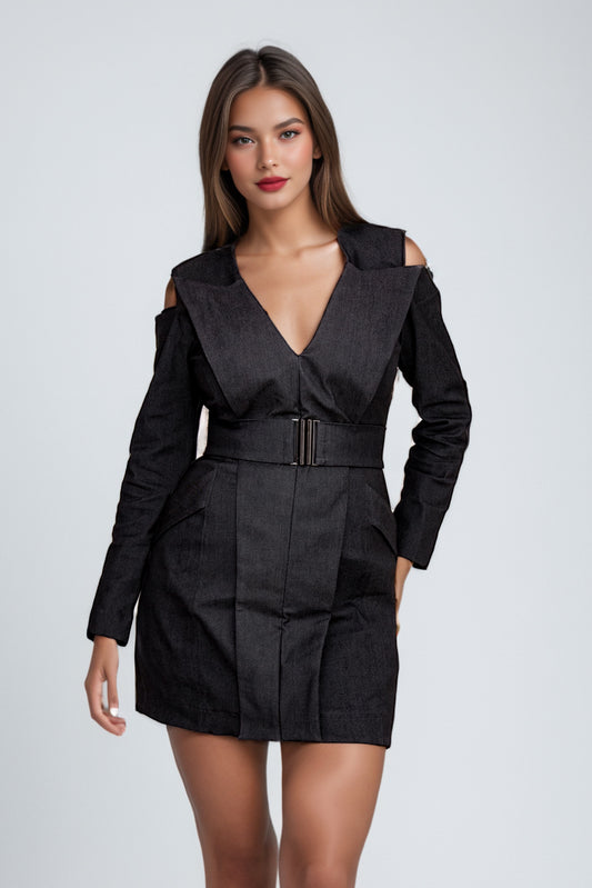 Aura Tailored Black Denim Blazer Dress | PRE-ORDER