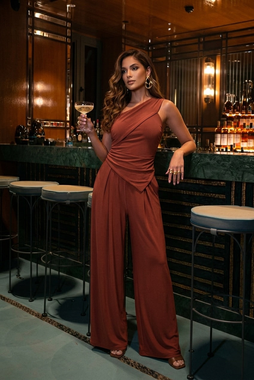 Asymmetric Vibrant Top & High-Waist Palazzo Set– CUSTOMIZED COLOR