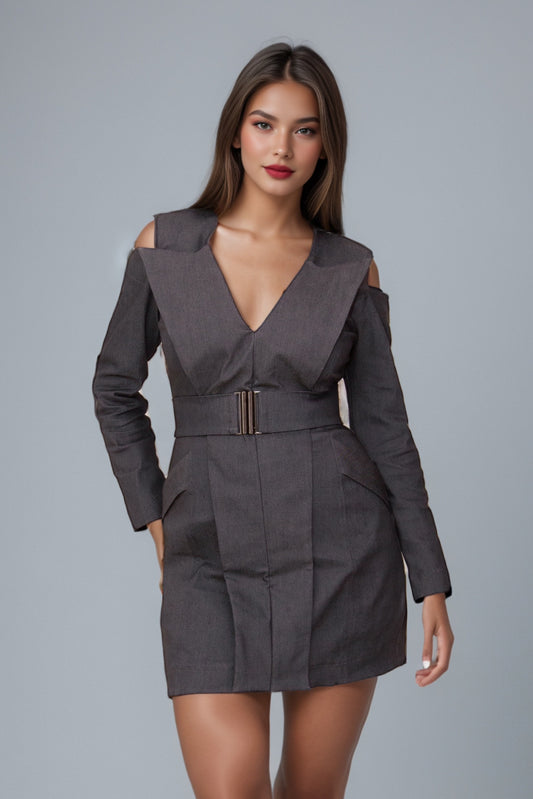 Aura Tailored Gray Denim Blazer Dress