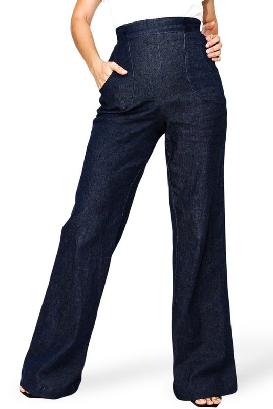 Style It Up High Waist Dark Blue Denim Palazzo Pants