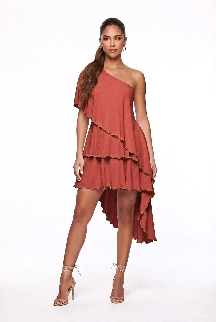 Valentina One-Shoulder Asymmetric Mini Dress - CUSTOMIZED COLOR