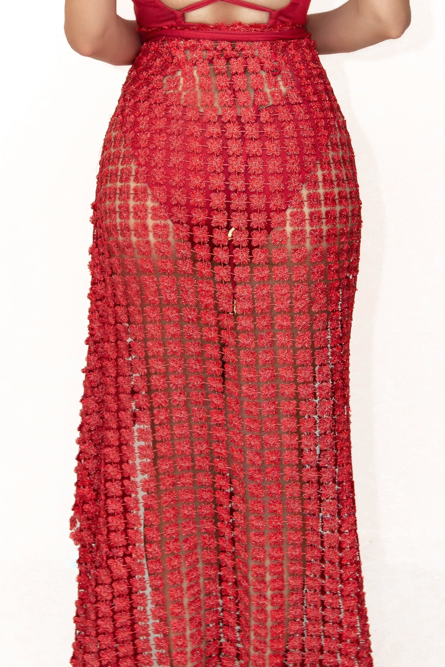 Condado Breeze Maxi Wrap Cover-Up - Brick Red & Silver Sparkle