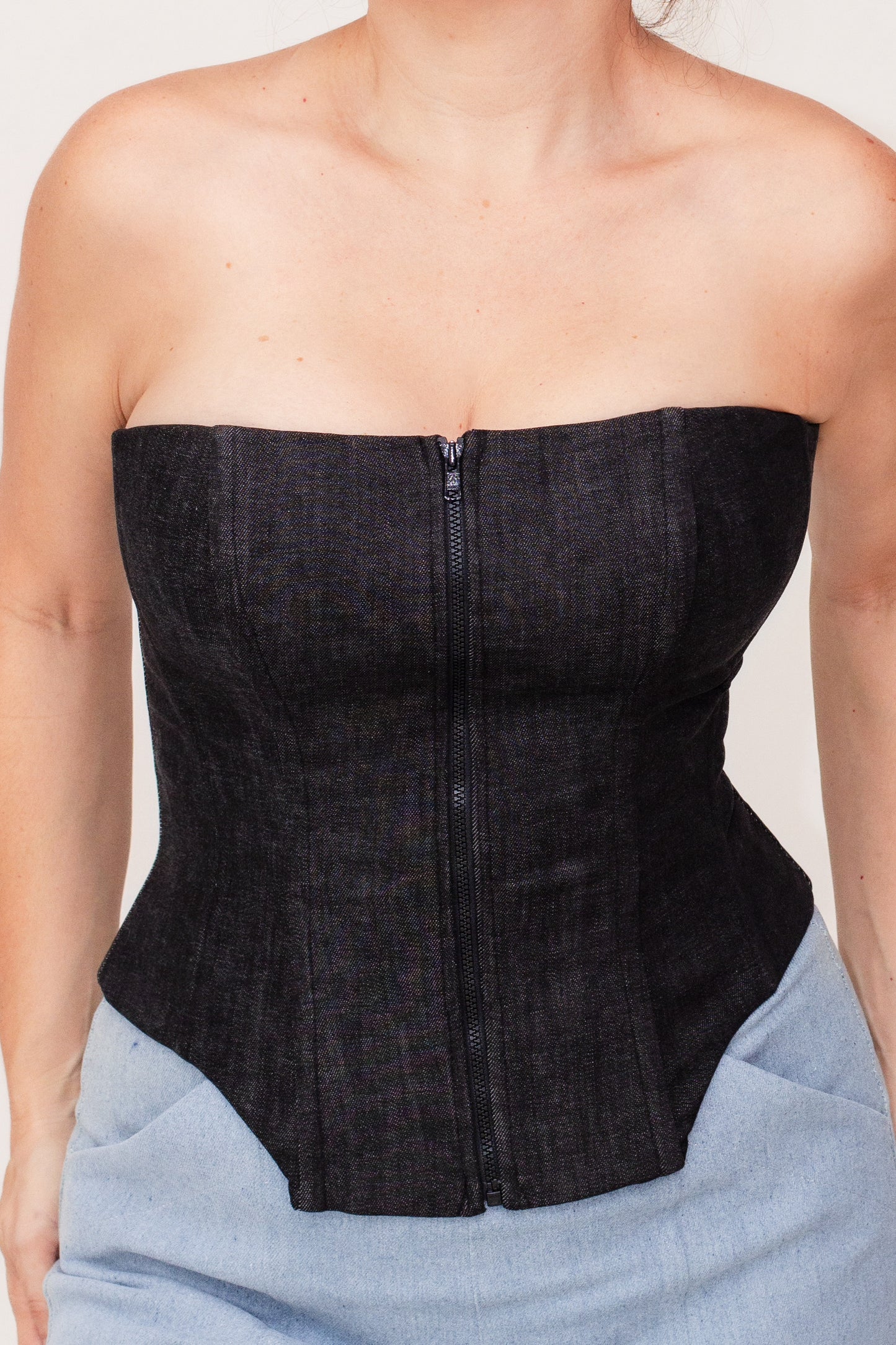Kylie Black Denim Boned Corset Top