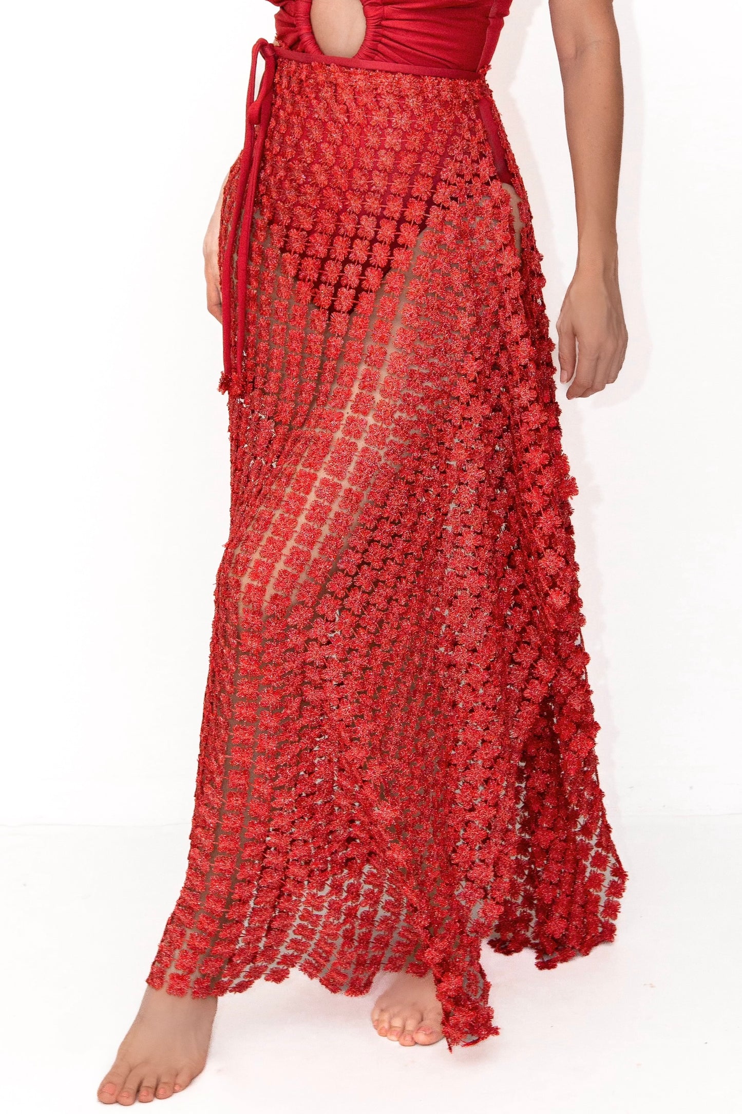 Condado Breeze Maxi Wrap Cover-Up - Brick Red & Silver Sparkle