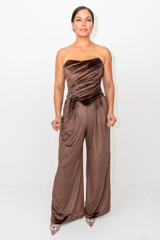 Empower Muse Velvet Pants – Mocha Wide-Leg High Waist Trousers