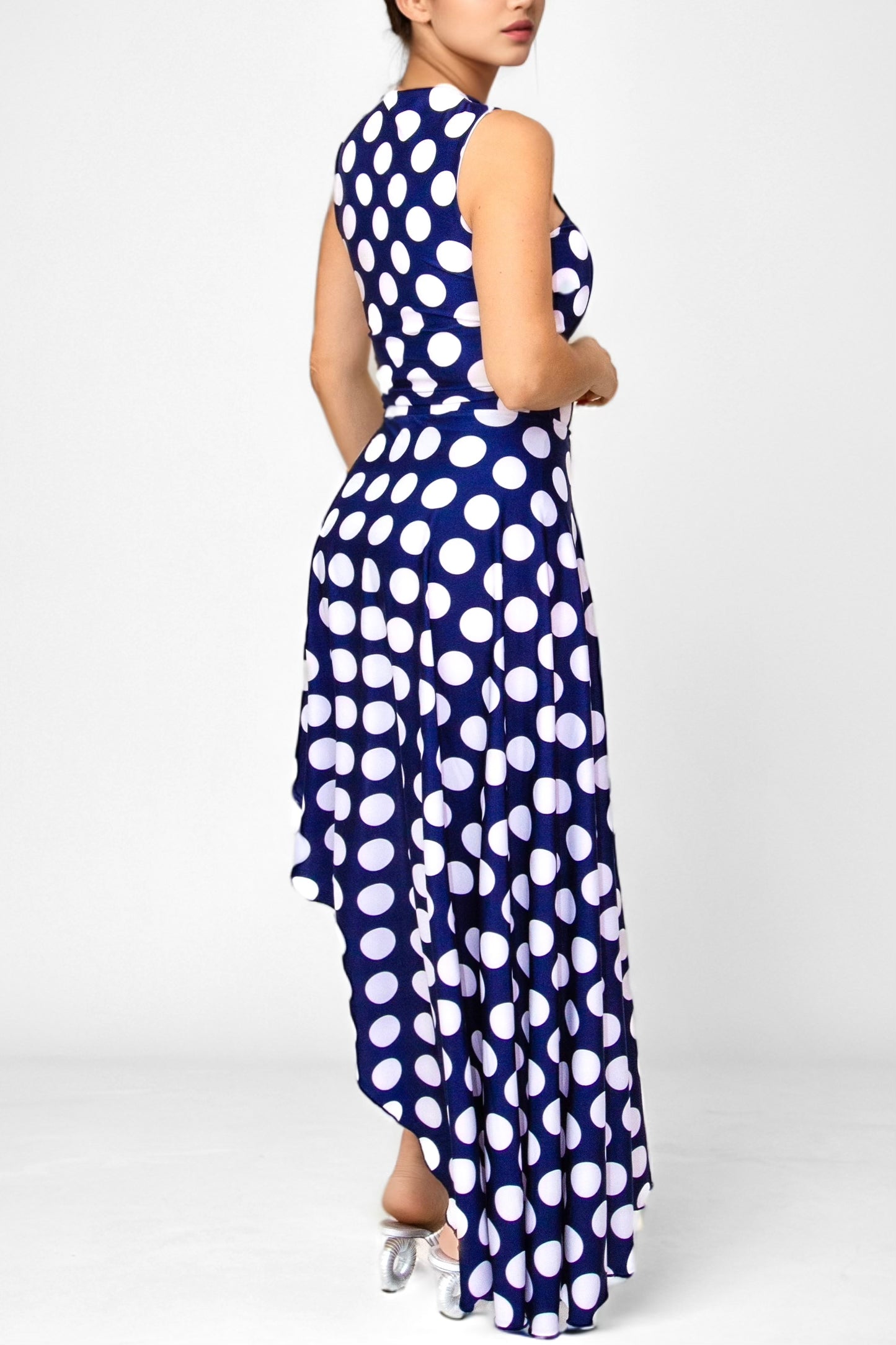 Vivacious Polka Dot Asymmetrical High Waisted Maxi Skirt