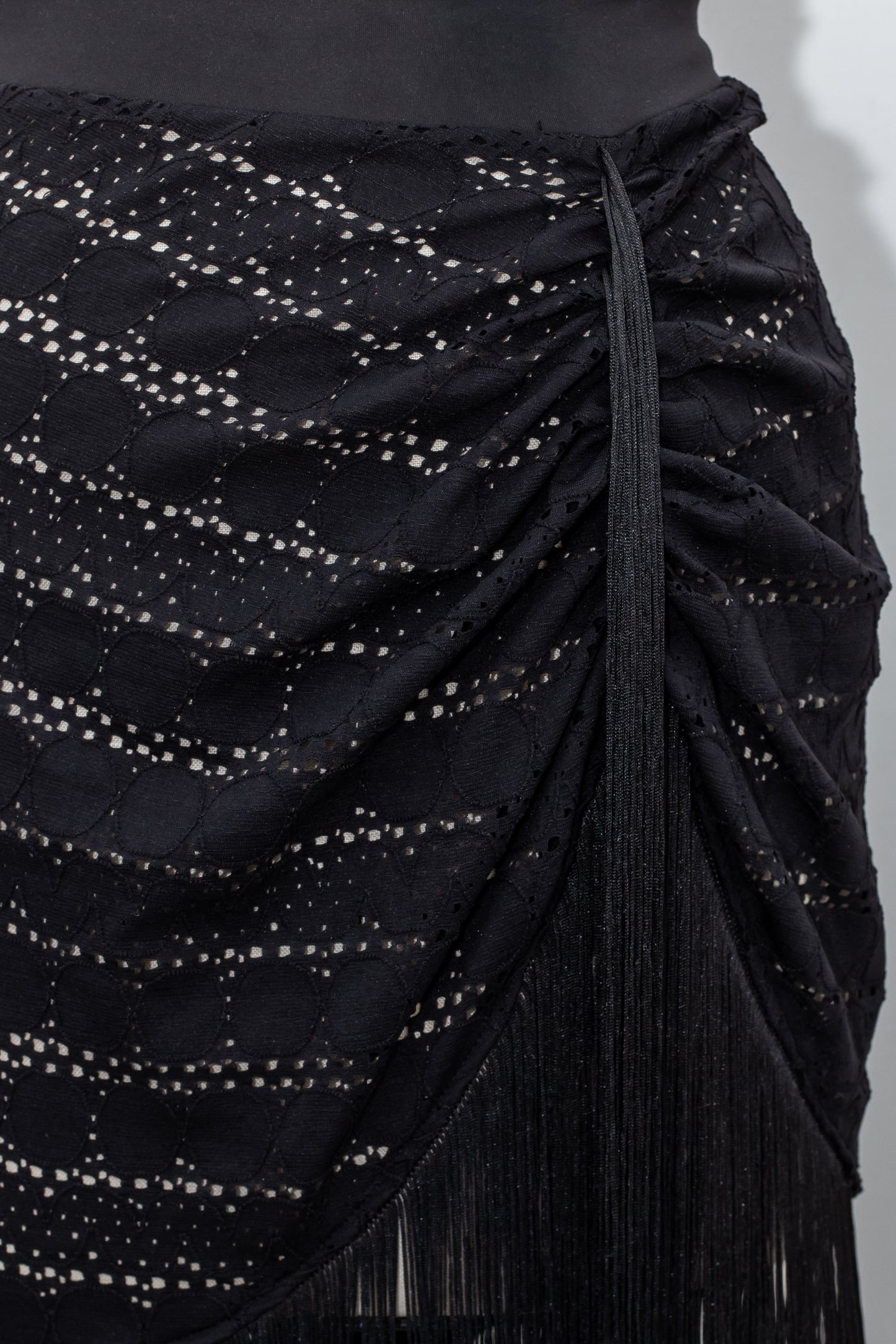 Black Sand Asymmetrical Fringe Skirt Cover-Up