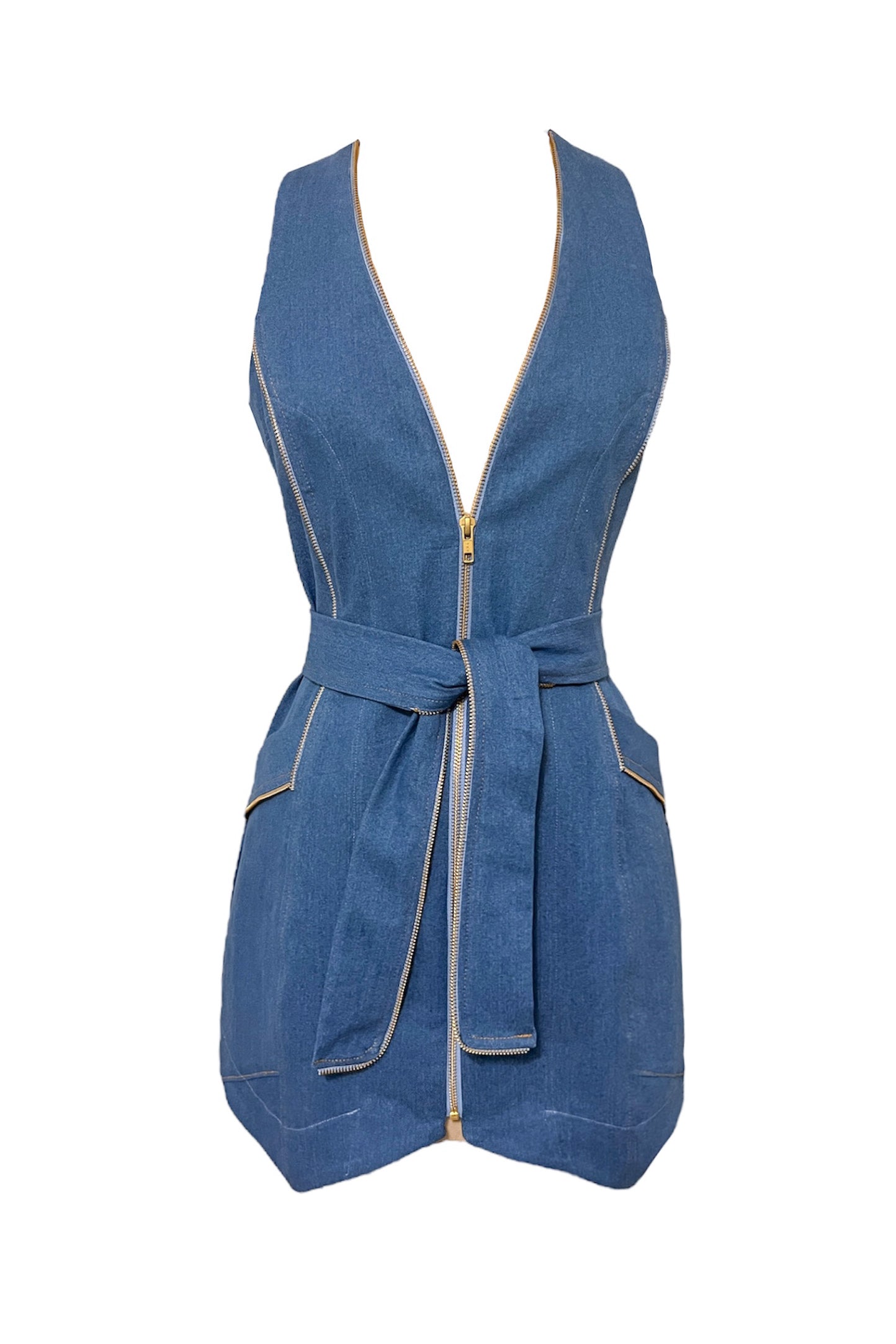 Bluebell Denim Zip Front Vest Mini Dress