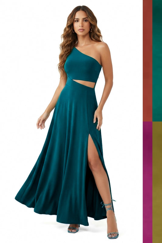 Camila Asymmetric Neckline Maxi Dress with Cutout-CUSTOMIZED COLOR
