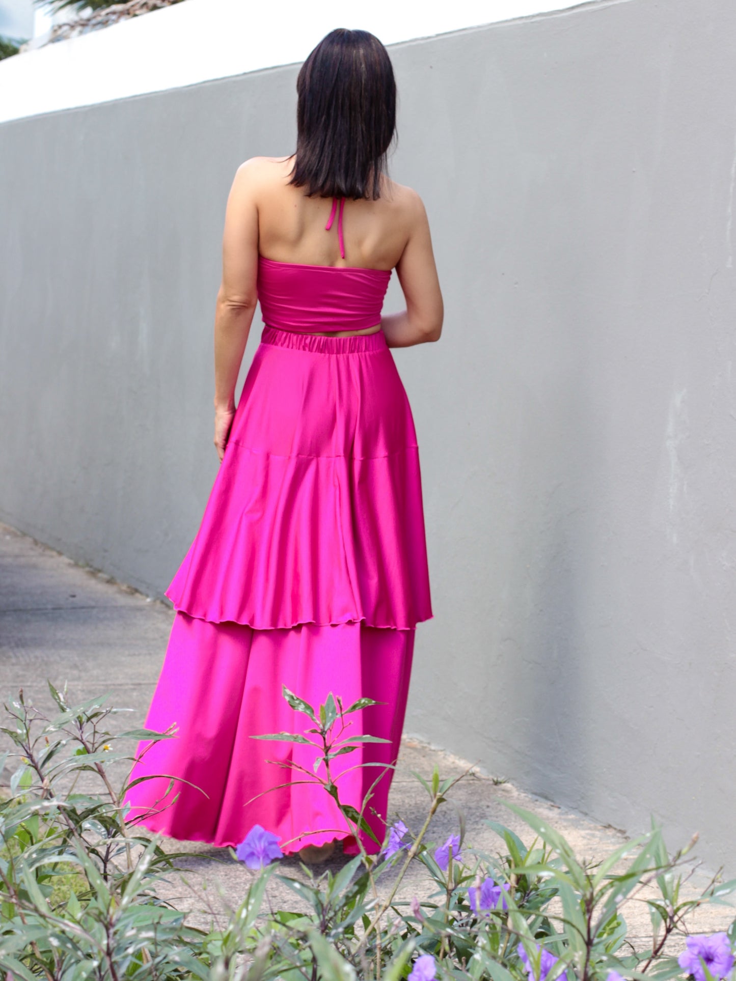 Fiery Fuchsia Crop Top & High Low Maxi Skirt Set